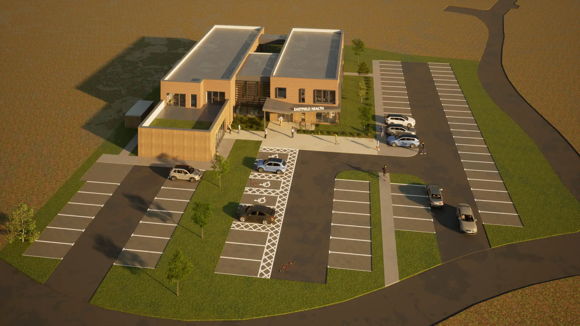 Aerial shot of the new building